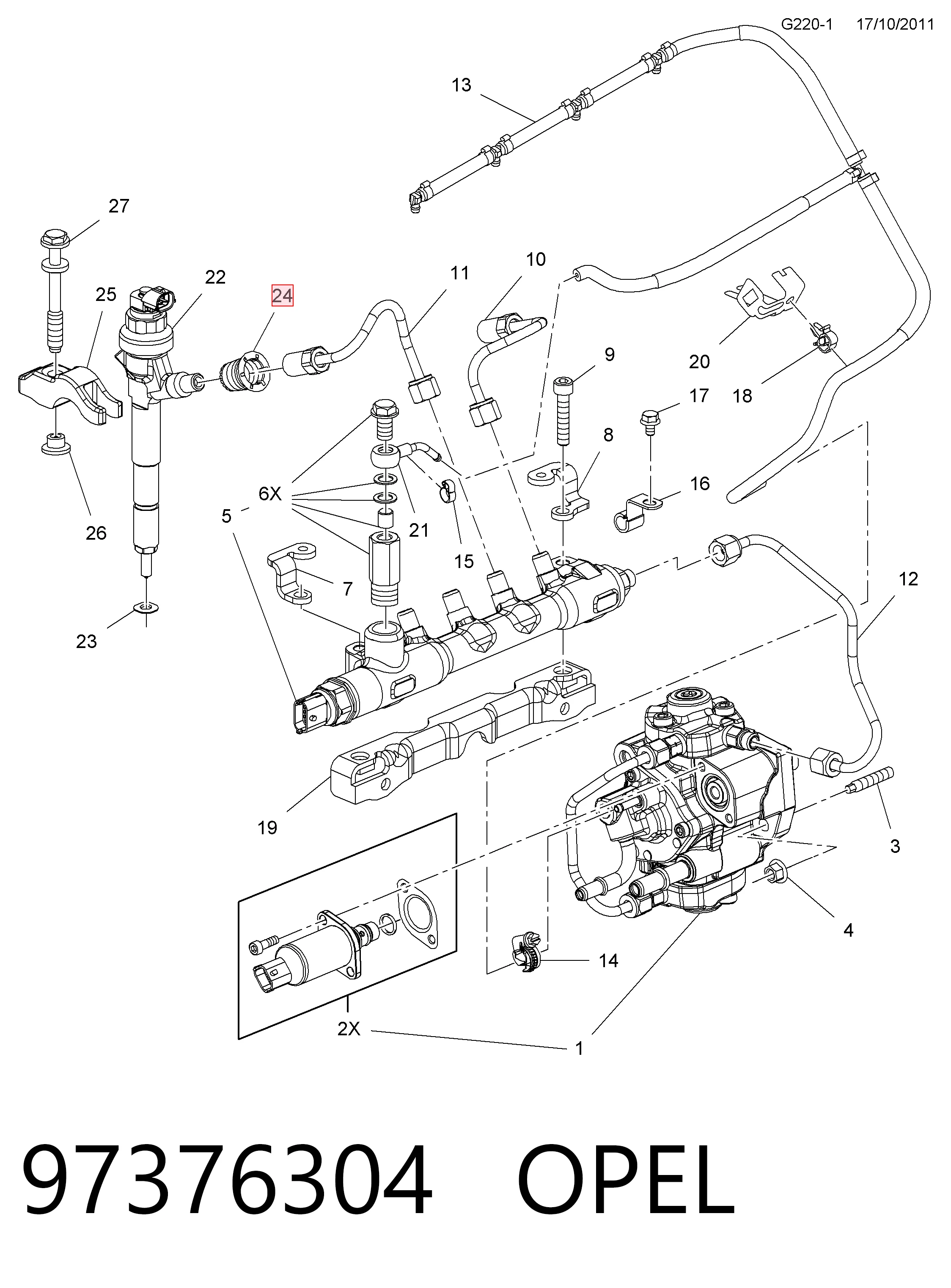 97376304 Opel Уплотняющая крышка топливных форсунок