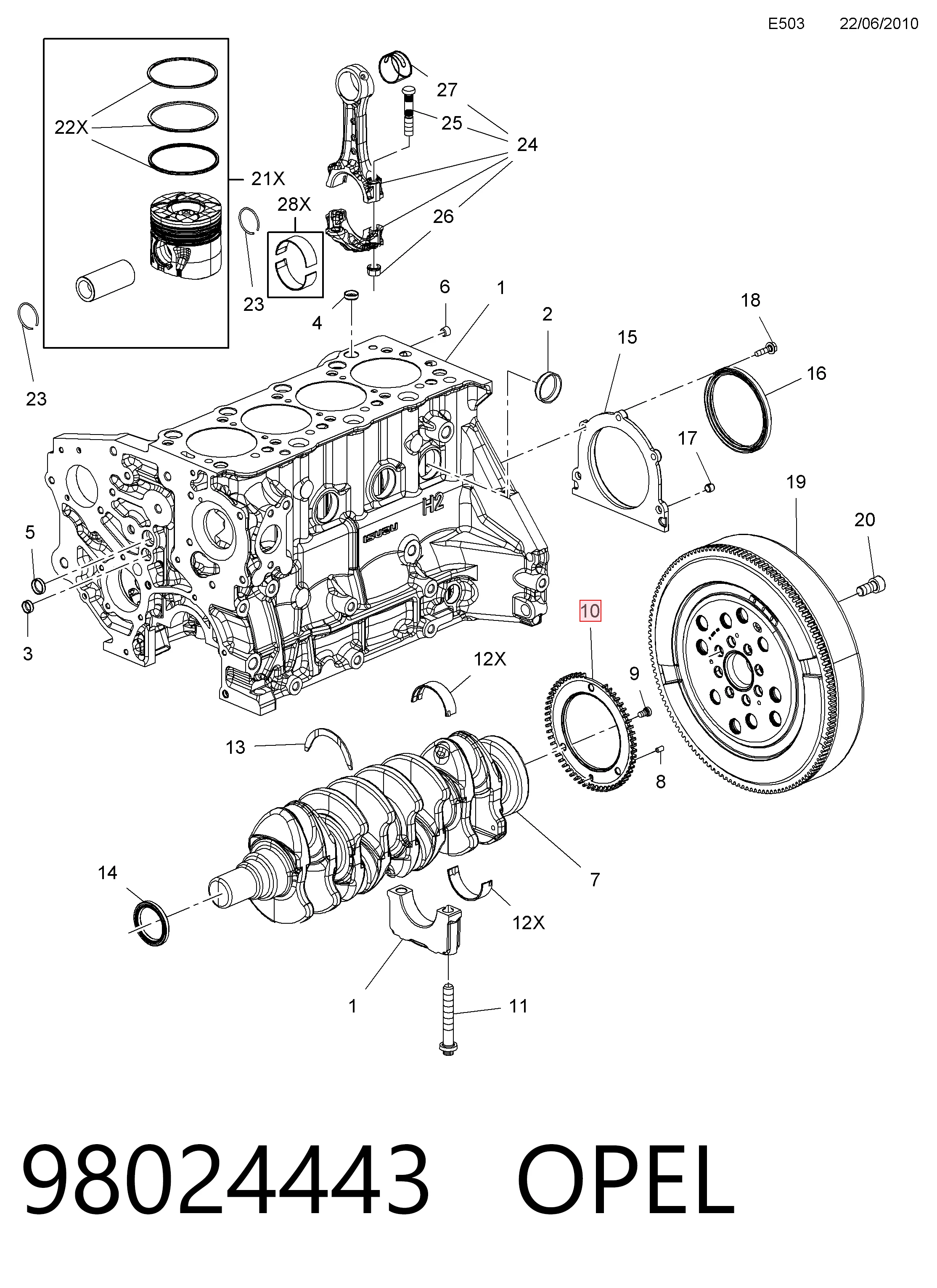 98024443 Opel Зубчатый венец датчика положения коленвала