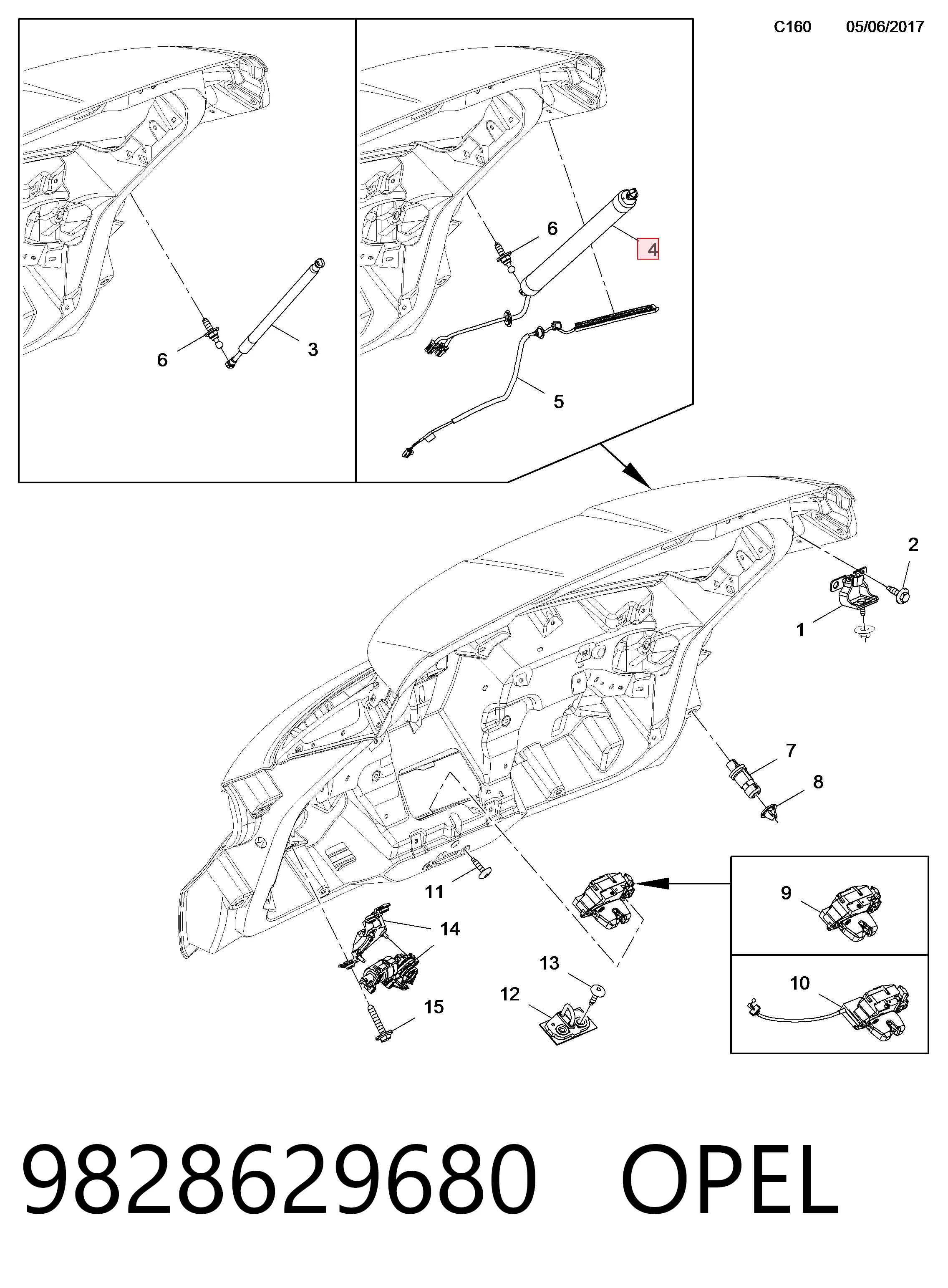 9828629680 Opel Амортизатор крышки багажника
