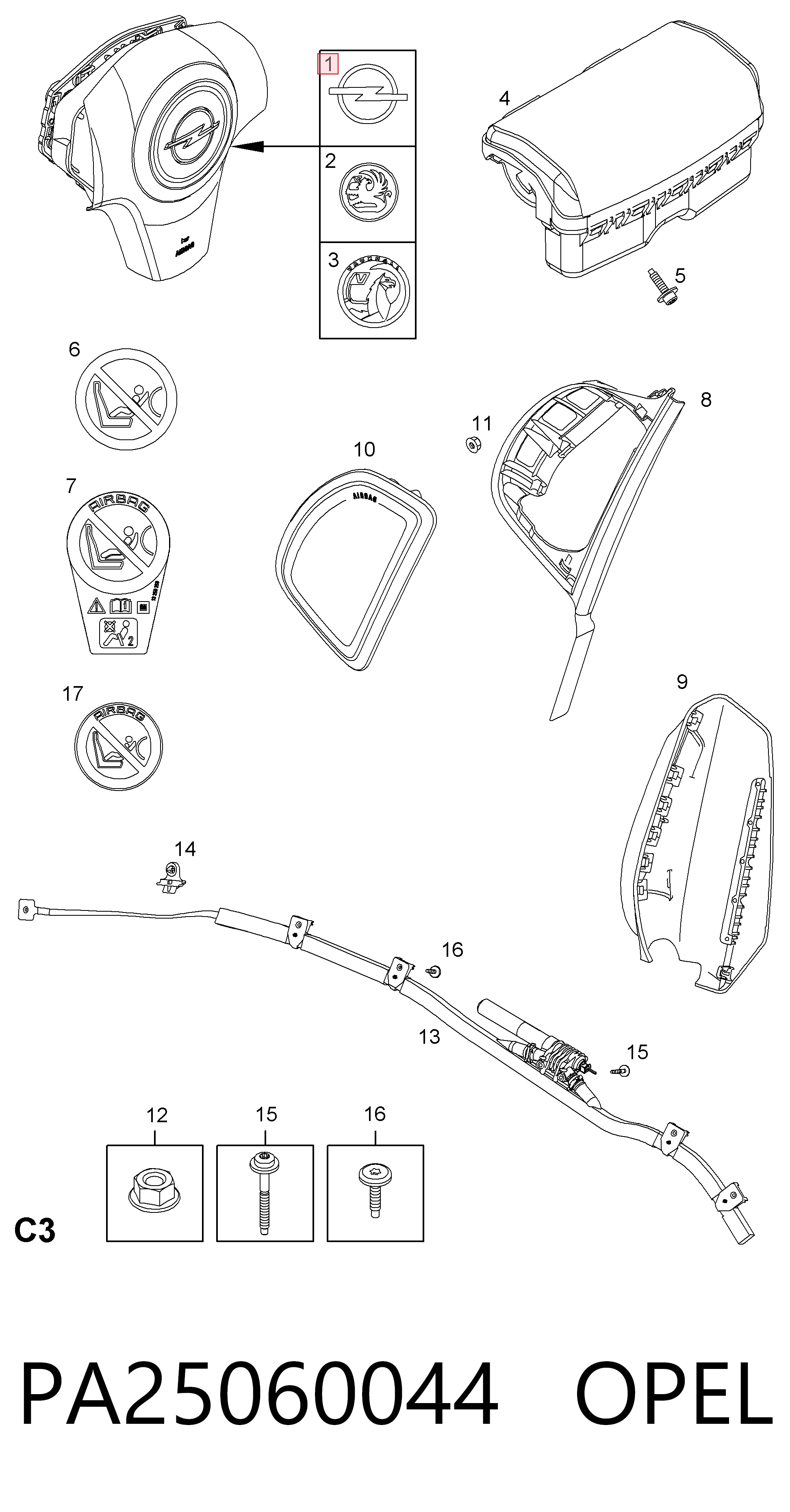 Купить 13235770 Peugeot/Citroen Подушка AIRBAG водительская
