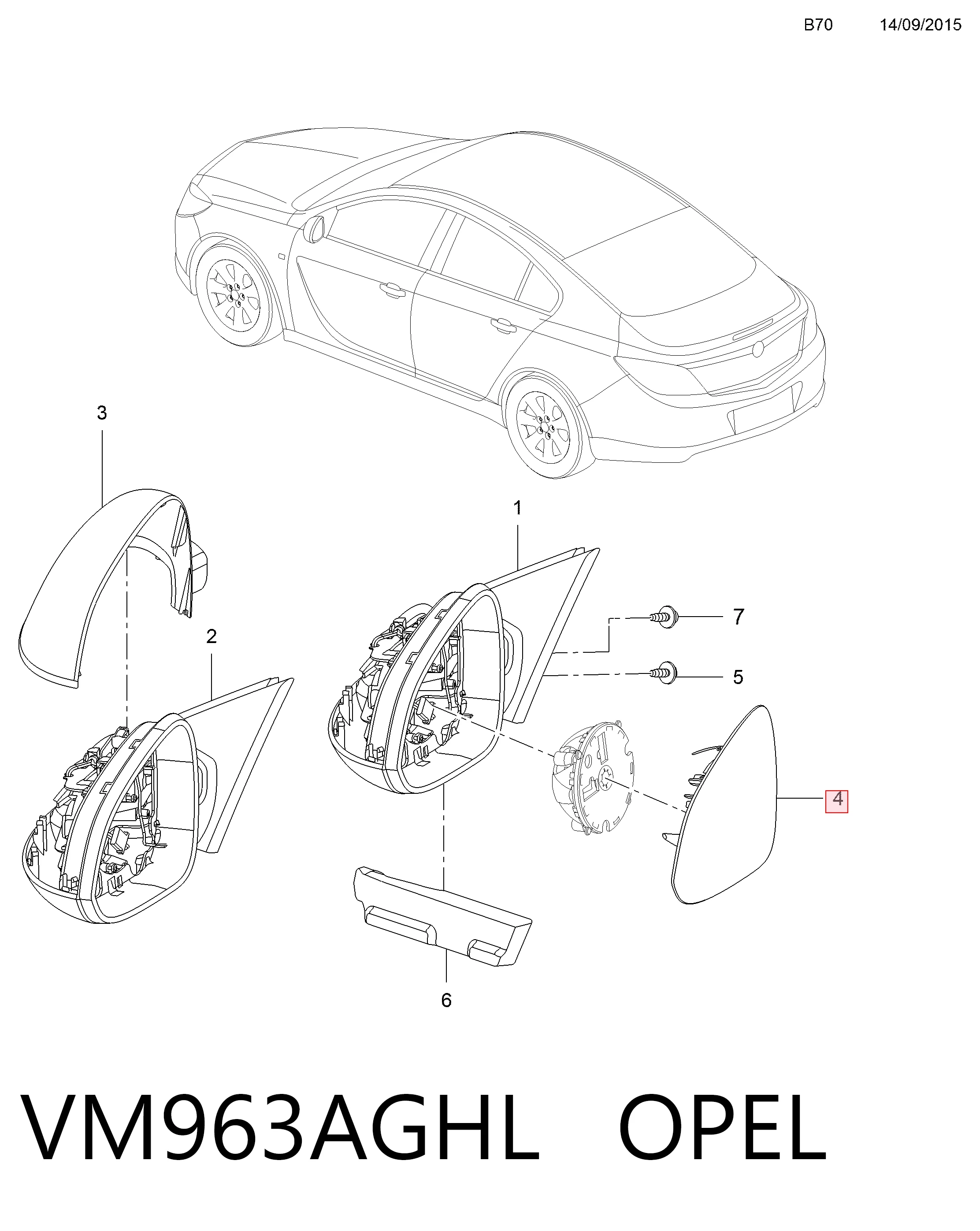 Зеркальный элемент левый General Motors 13247131