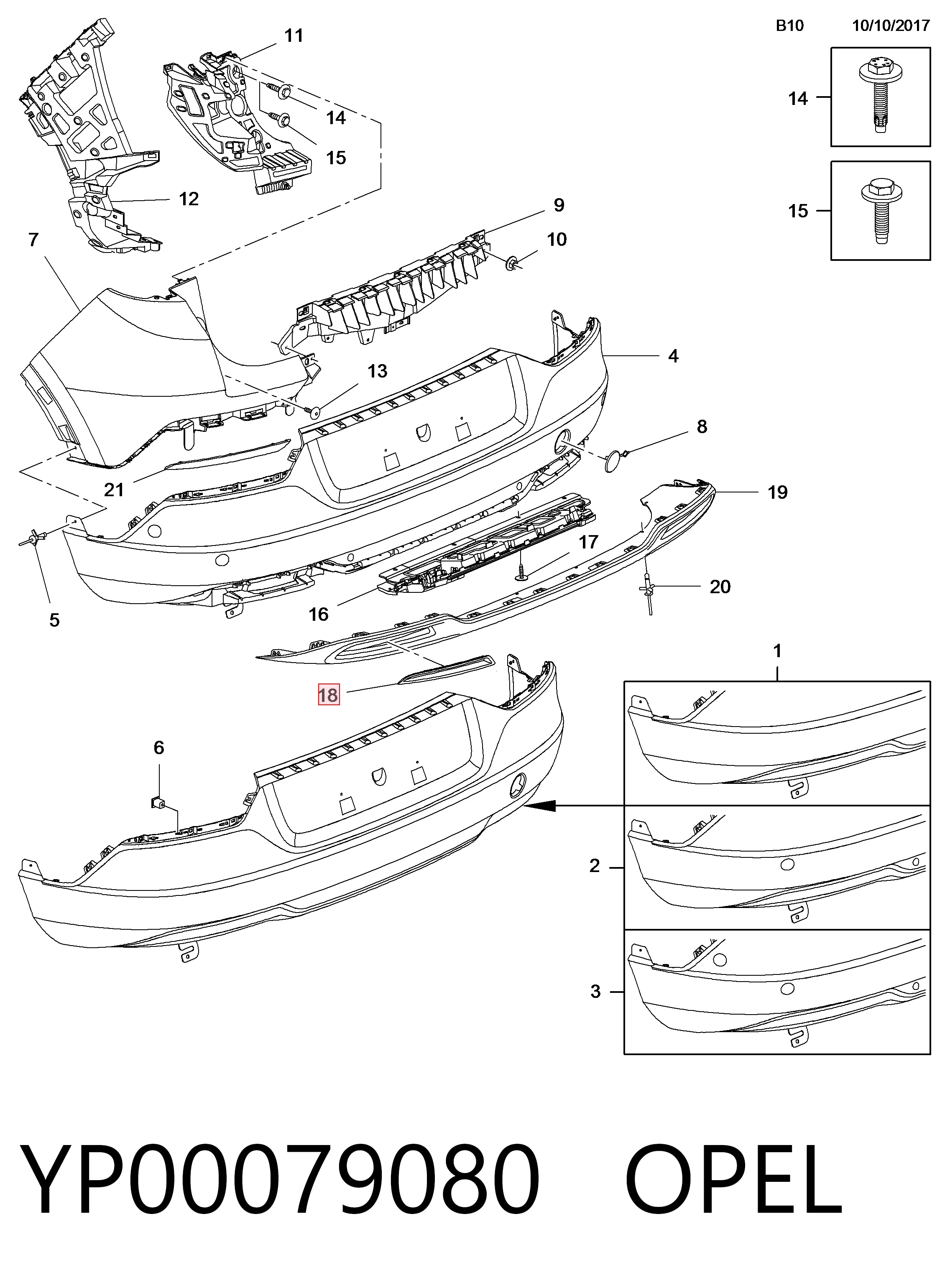 YP00079080 Peugeot/Citroen Молдинг заднего бампера, левый