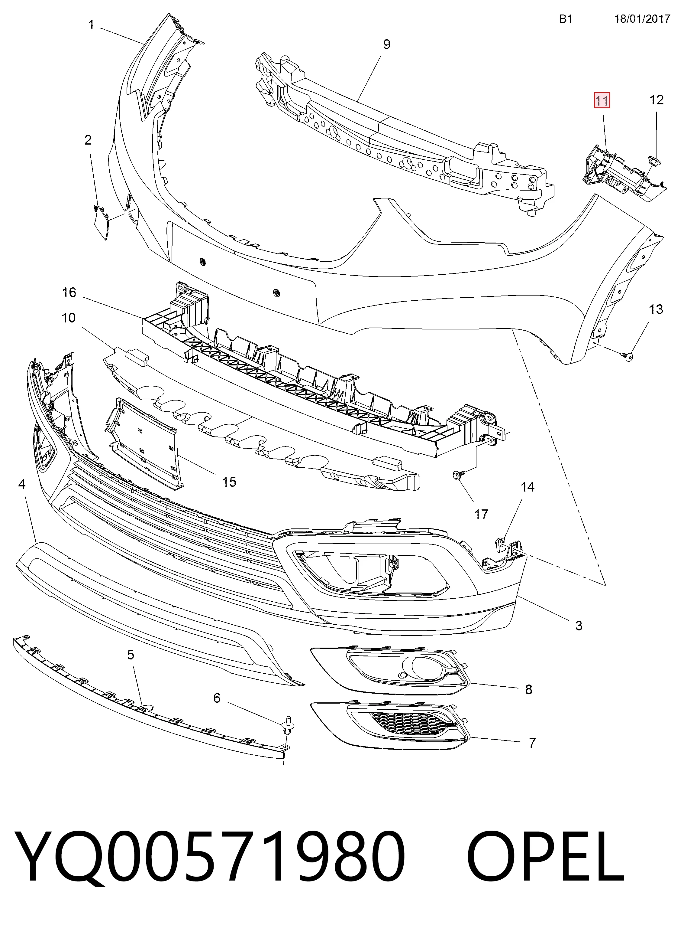 Купить YQ00571980 General Motors Крепление бампера