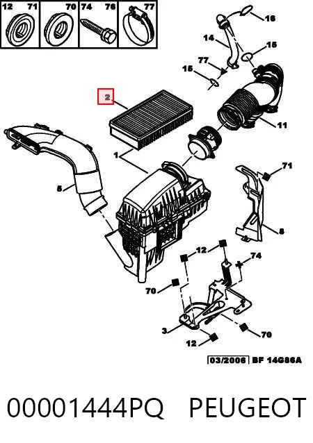 Воздушный фильтр двигателя на Peugeot 607  9D, 9U