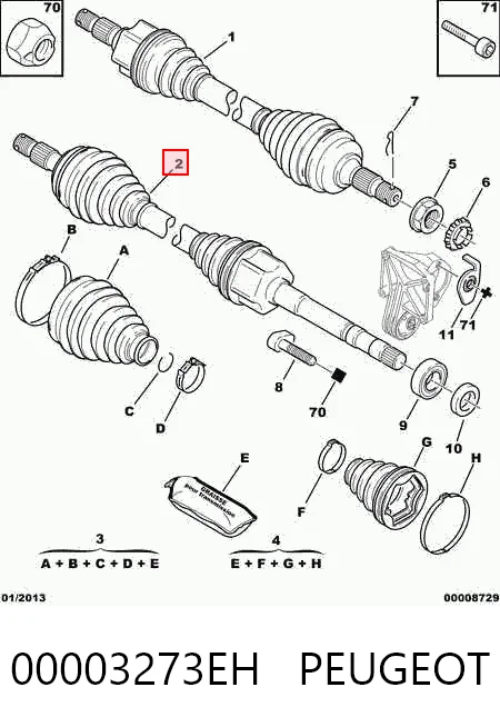 Полуось передняя, правая на Citroen C5 I DC