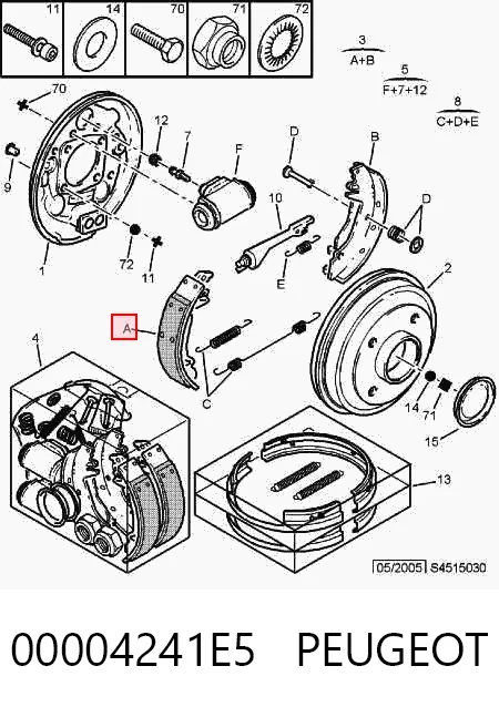 Колодки тормозные задние барабанные PEUGEOT 00004241E5
