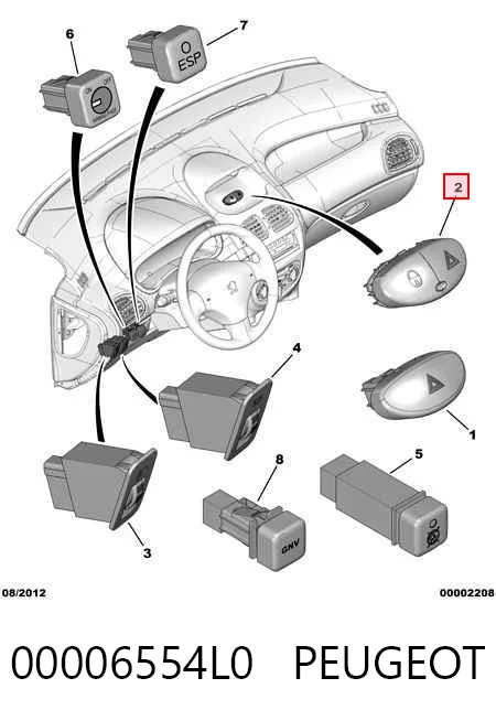 Аварийная кнопка на Peugeot 206  2A/C