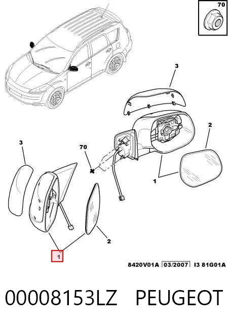 Наружное зеркало правое Citroen C-Crosser внедорожник (EP) (2007 - 2012) цена, от 89.56 USD
