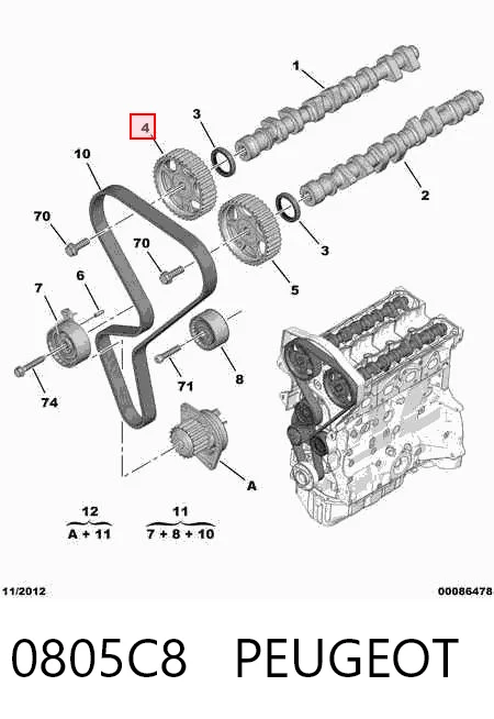 0805C8 Peugeot/Citroen Звездочка шестерня распредвала двигателя выпускного