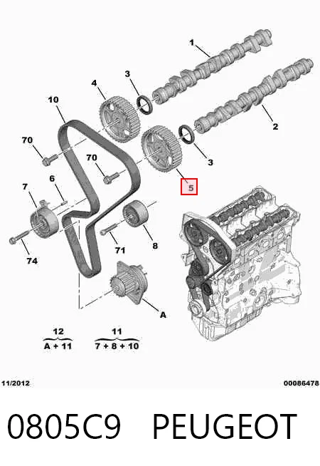 0805C9 Peugeot/Citroen Звездочка-шестерня распредвала двигателя, выпускного