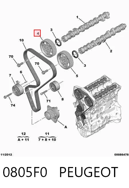 0805F0 Peugeot/Citroen Звездочка шестерня распредвала двигателя выпускного