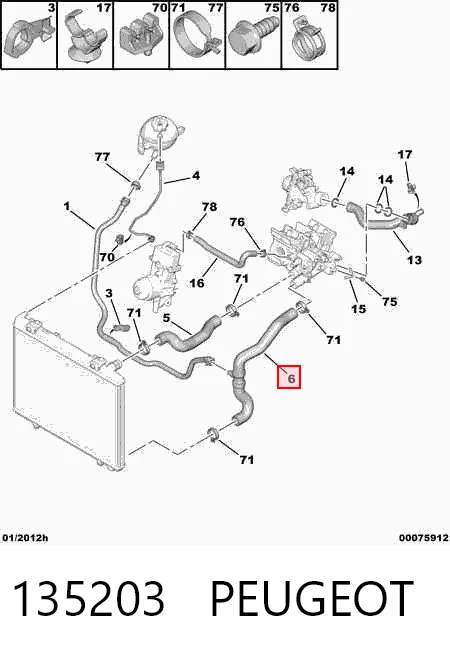135203 Peugeot/Citroen Патрубок радиатора охлаждения нижний