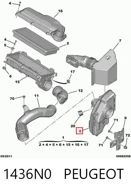 1436N0 Peugeot/Citroen Резонатор воздушного фильтра