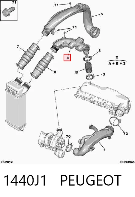 1440J1 Peugeot/Citroen Патрубок воздушный, выход из компрессора (наддув)