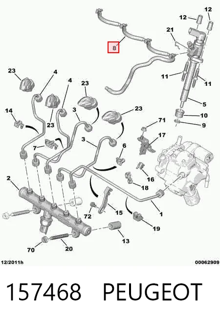 157468 Peugeot/Citroen Трубка топливная обратная от форсунок