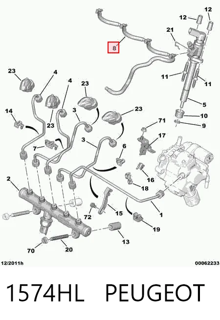 1574HL Peugeot/Citroen Трубка топливная обратная от форсунок