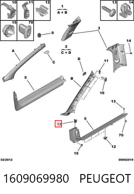 1609069980 Peugeot/Citroen Пистон (клип) обшивки стойки кузова
