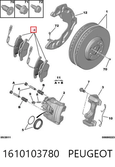 Колодки тормозные передние дисковые PEUGEOT 1610103780