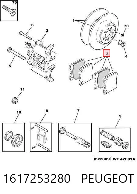 Колодки тормозные задние дисковые PEUGEOT 1617253280
