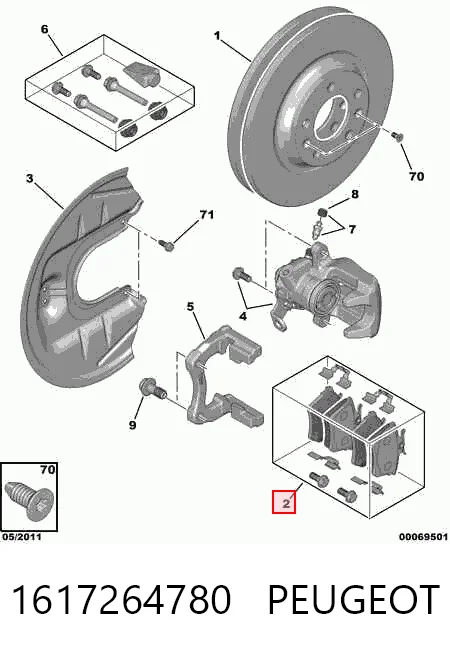Колодки тормозные задние дисковые PEUGEOT 1617264780