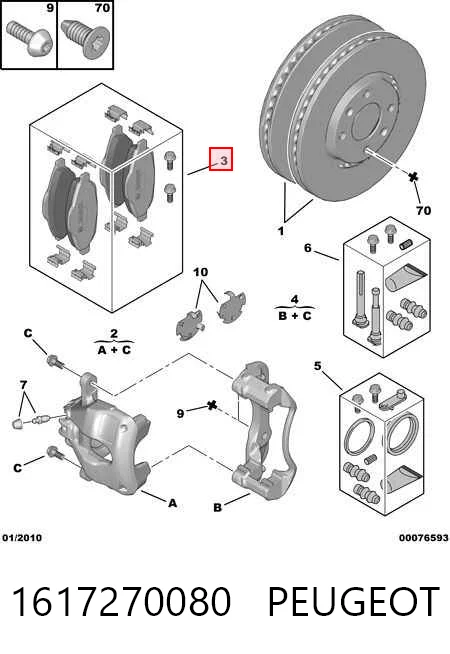 Колодки тормозные передние дисковые PEUGEOT 1617270080