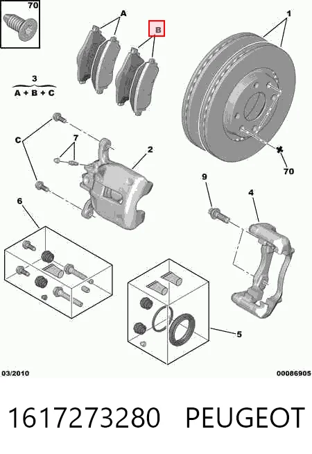 Колодки тормозные передние дисковые PEUGEOT 1617273280