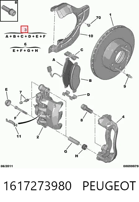Колодки тормозные передние дисковые PEUGEOT 1617273980