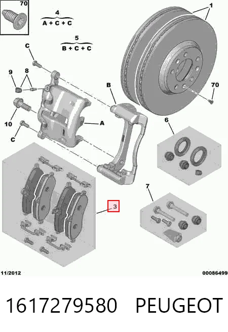 Колодки тормозные передние дисковые PEUGEOT 1617279580
