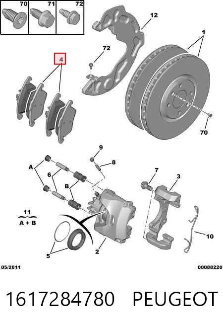 Колодки тормозные передние дисковые PEUGEOT 1617284780