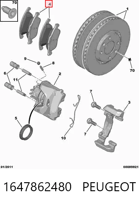 Колодки тормозные передние дисковые PEUGEOT 1647862480