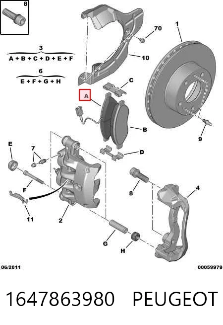 Колодки тормозные передние дисковые PEUGEOT 1647863980