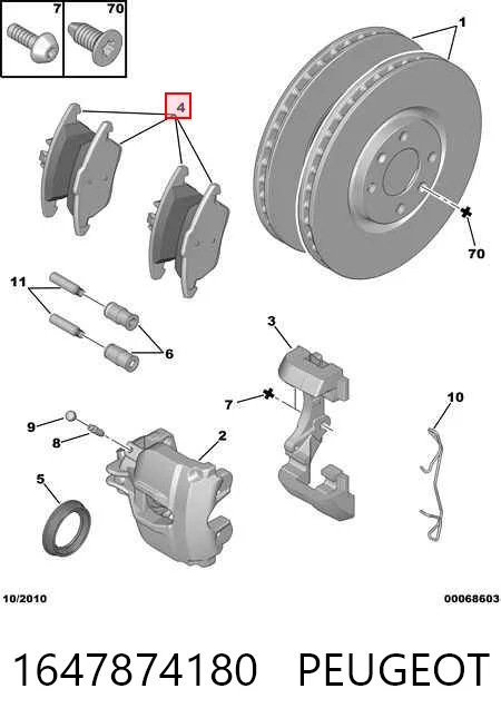 Колодки тормозные передние дисковые PEUGEOT 1647874180
