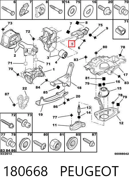180668 Peugeot/Citroen Кронштейн подушки (опоры) двигателя задней