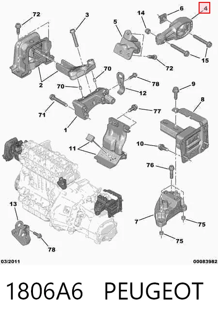 1806A6 Peugeot/Citroen Задняя подушка двигателя
