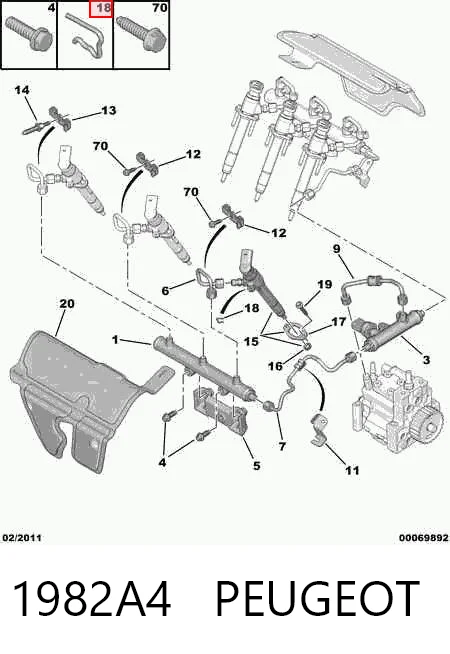 1982A4 Peugeot/Citroen Скоба фиксации трубок обратки форсунок
