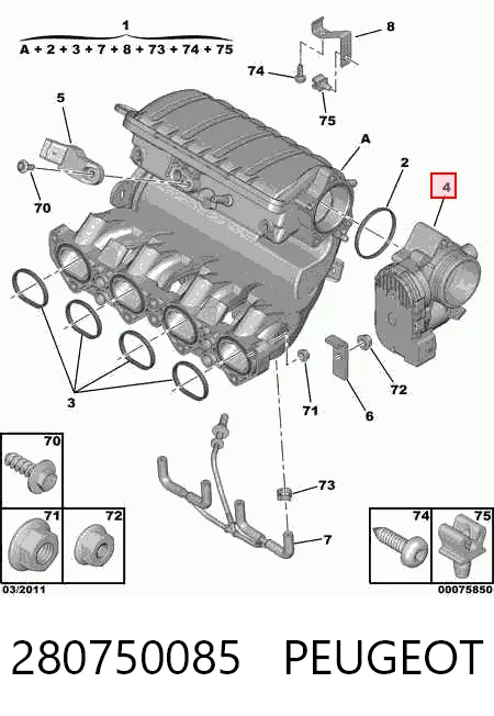280750085 Peugeot/Citroen Дроссельная заслонка