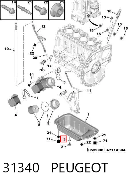 31340 Peugeot/Citroen Прокладка сливной пробки поддона двигателя