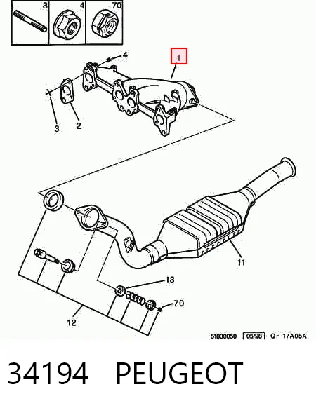 Система выпуска газов двигателя на Peugeot 405 I 15B