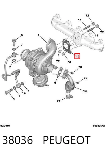 38036 Peugeot/Citroen Прокладка турбины выхлопных газов, впуск