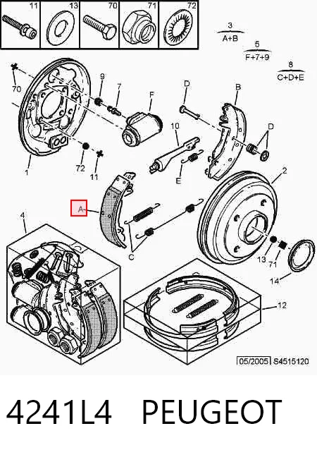 Колодки тормозные задние барабанные PEUGEOT 4241L4