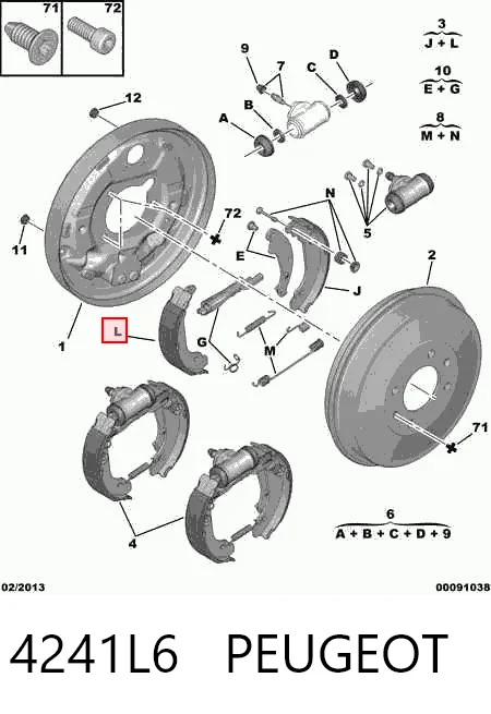 Колодки тормозные задние барабанные PEUGEOT 4241L6