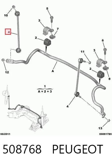 508768 Peugeot/Citroen Тяжка стабилизатора, переднего, правая