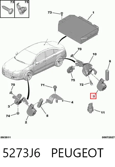5273J6 Peugeot/Citroen Датчик уровня положения кузова задний правый