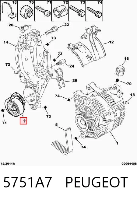 5751A7 Peugeot/Citroen Натяжитель клинового ремня