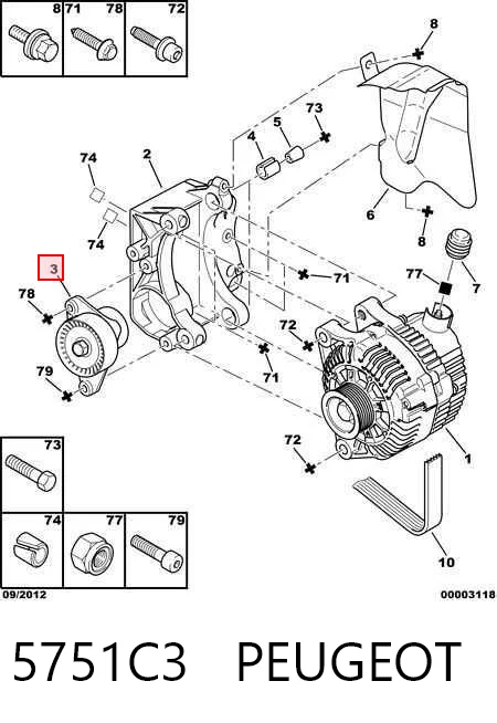 5751C3 Peugeot/Citroen Натяжитель клинового ремня