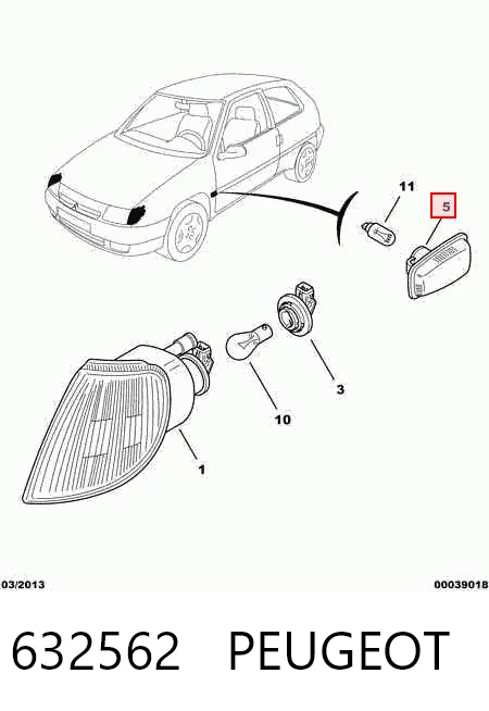 632562 Peugeot/Citroen Повторитель поворота на крыло