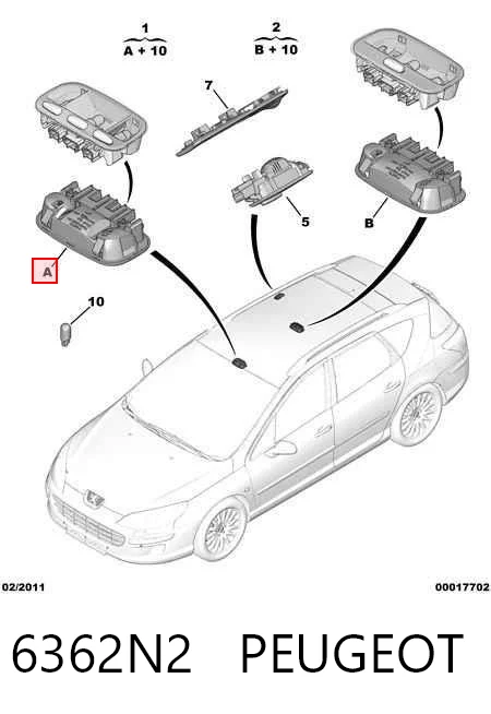 6362N2 Peugeot/Citroen Плафон освещения салона (кабины) задний