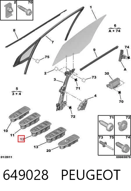 649028 Peugeot/Citroen Кнопки переднего левого стекло подъёмника