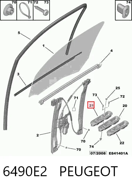 6490E2 Peugeot/Citroen Кнопка подъемника переднего правого стекла