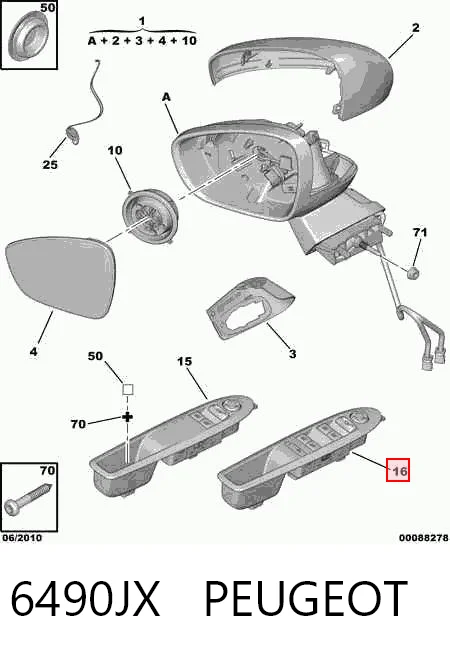 6490JX Peugeot/Citroen Кнопки переднего левого стекло подъёмника